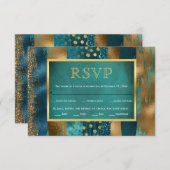 Gouden en blauwgroen streken, confetti bruiloft RS RSVP Kaartje (Voorkant / Achterkant)