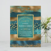 Gouden en blauwgroen verfslagen verlovingsfeest kaart (Staand voorkant)