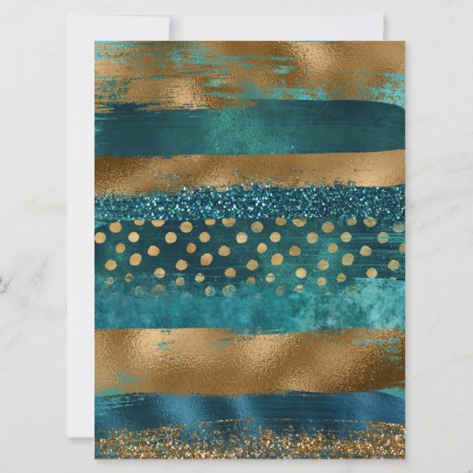 Gouden en blauwgroen verfslagen verlovingsfeest kaart (Achterkant)