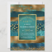 Gouden en blauwgroen verfslagen verlovingsfeest kaart (Voorkant)