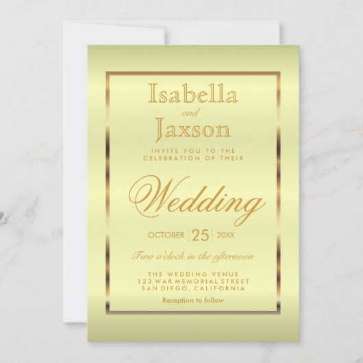 Gouden en Bleke gele satijnen uitnodiging (Voorkant)
