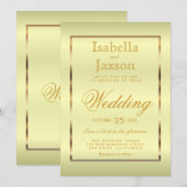 Gouden en Bleke gele satijnen uitnodiging (Voorkant / Achterkant)