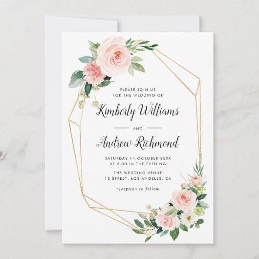 gouden en bloedige geometrische bruiloft kaart (Voorkant)