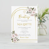 Gouden en bloemendoop uitnodiging voor meisje in S (Staand voorkant)