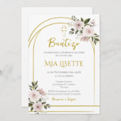 Gouden en bloemendoop uitnodiging voor meisje in S (Voorkant / Achterkant)