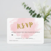 Gouden en blos bruiloft RSVP Kaartje (Staand voorkant)