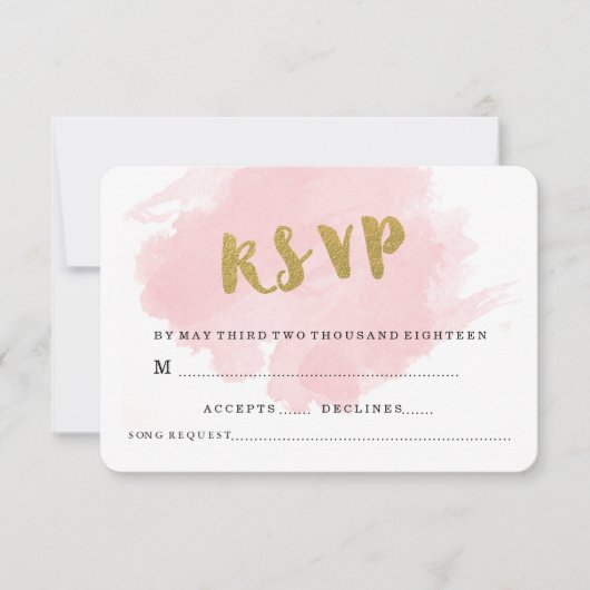 Gouden en blos bruiloft RSVP Kaartje (Voorkant)