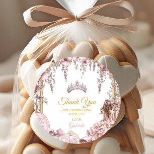 Gouden en Blos Roze Tiara Bloemige Quinceañera Ronde Sticker