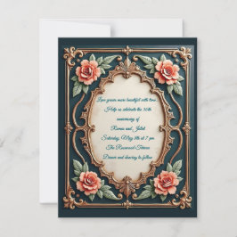 Gouden en Blush Bloemige Gedrukte Uitnodigingen