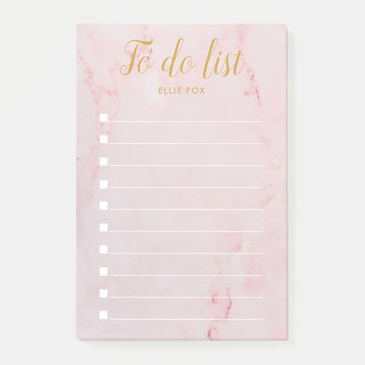 Gouden en Blush Roze Marmer Takenlijst Post-it® Notes (Voorkant)