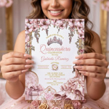 Gouden en Blush Roze Tiara Bloem Quinceañera