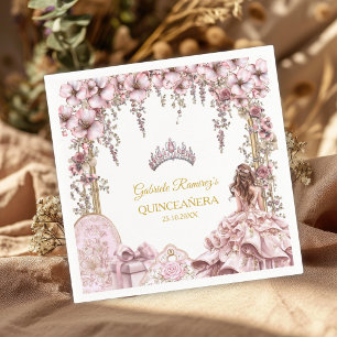Gouden en Blush Roze Tiara Bloemige Quinceañera Servet