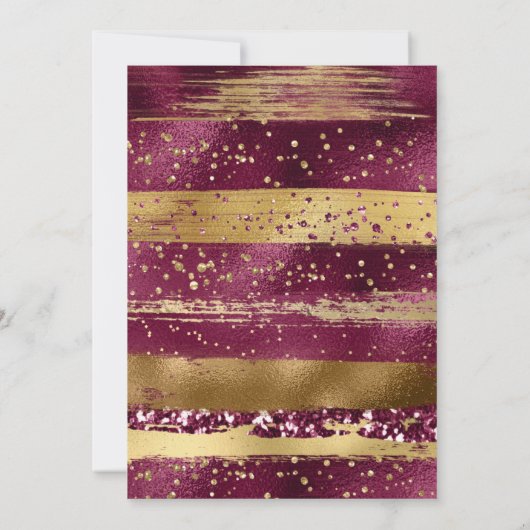 Gouden en bordeaux streken en confetti bruiloft kaart (Achterkant)