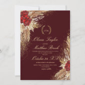 Gouden en Bourgondische Waterverf Elegante Flora W Kaart (Voorkant)