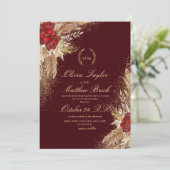 Gouden en Bourgondische Waterverf Elegante Flora W Kaart (Staand voorkant)