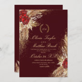 Gouden en Bourgondische Waterverf Elegante Flora W Kaart (Voorkant / Achterkant)