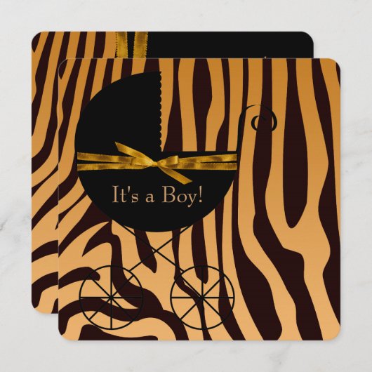 Gouden en bruine Carriage Boy Zebra Baby shower Kaart (Voorkant / Achterkant)