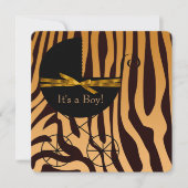 Gouden en bruine Carriage Boy Zebra Baby shower Kaart (Voorkant)