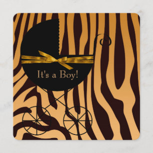 Gouden en bruine Carriage Boy Zebra Baby shower Kaart