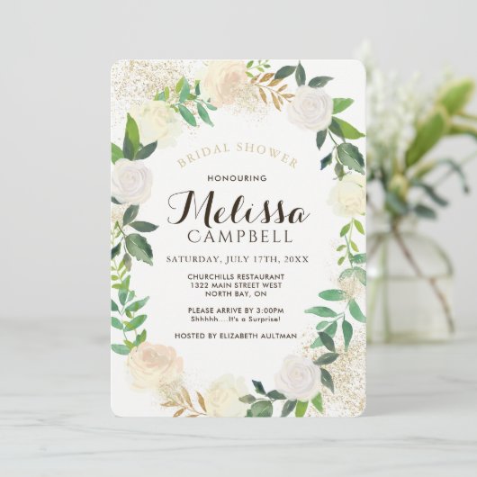 Gouden en Champagne bruids douche uitnodigingen (Staand voorkant)