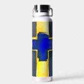 Gouden en Cyaan Waterverf Cross Waterfles (Achterkant)