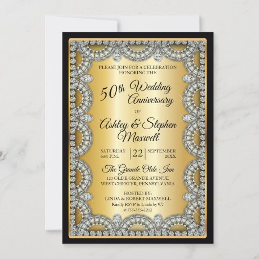 Gouden en Diamanten Huwelijksjubileumfeest 50 jaar Kaart (Voorkant)