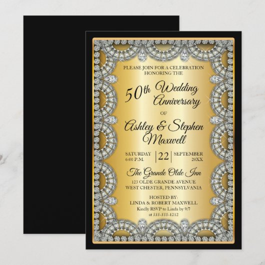 Gouden en Diamanten Huwelijksjubileumfeest 50 jaar Kaart (Voorkant / Achterkant)