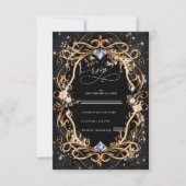 gouden en diamanten zwarte bruiloft RSVP kaartje (Voorkant)