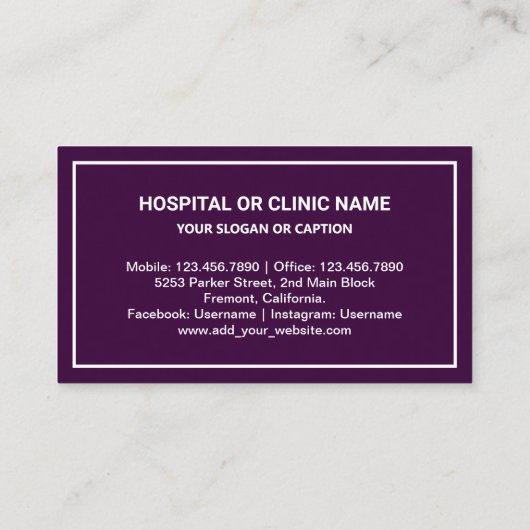 Gouden en Donker Paarse Tand Tandheelkundige klini Visitekaartje (Achterkant)
