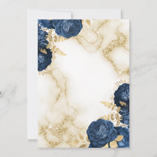 gouden en donkerblauwe Floral Border Save The Date (Achterkant)