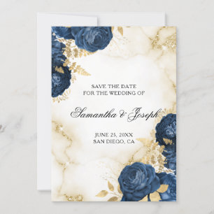  gouden en donkerblauwe Floral Border Save The Date