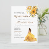 Gouden en gele bloemen prinses Quinceanera Kaart (Staand voorkant)