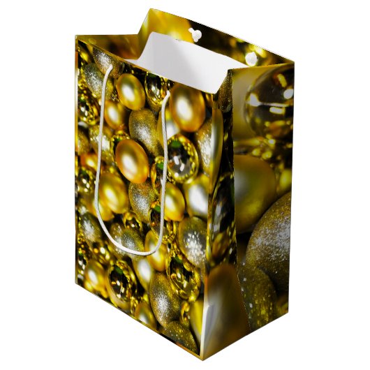 Gouden en Gele Kerstbal Cluster Medium Cadeauzakje (Voorkant Gekanteld)