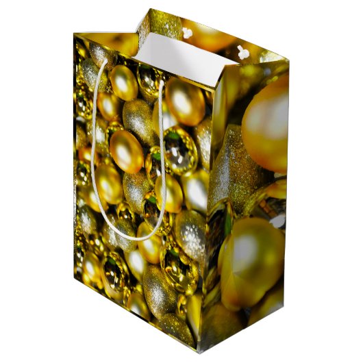 Gouden en Gele Kerstbal Cluster Medium Cadeauzakje (Achterkant Gekanteld)