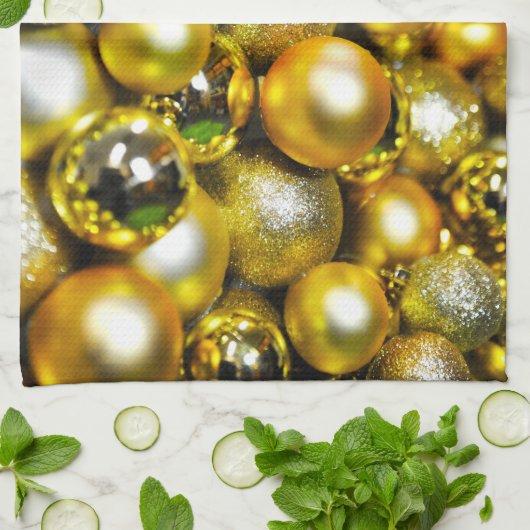 Gouden en Gele Kerstbal Cluster Theedoek (Gevouwen)