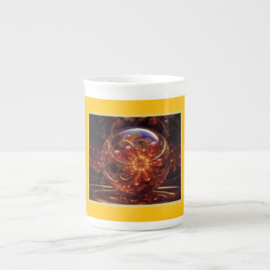Gouden En Gele Transparante Glazen Bal Fractal Porselein Kop