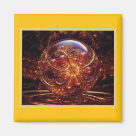 Gouden en gele transparante glazen bolfractal magneet