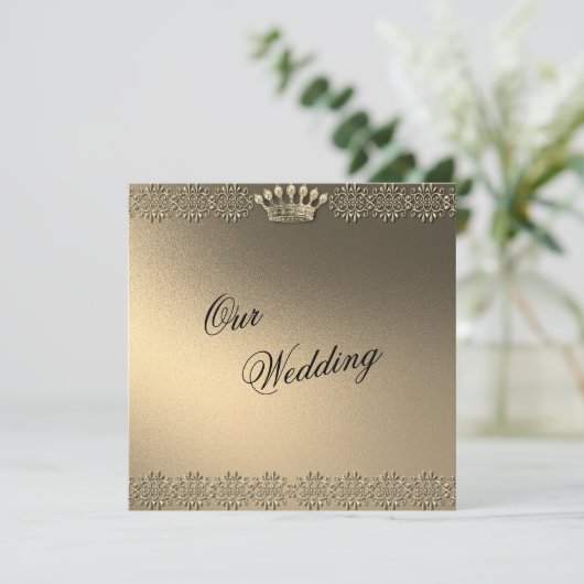 Gouden en Glamoureuze Bruiloft Kaart (Staand voorkant)