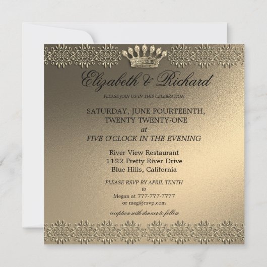 Gouden en Glamoureuze Bruiloft Kaart (Achterkant)