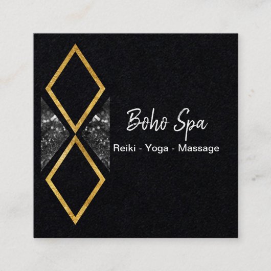 Gouden en Glitter Geometrische Boho Vierkante Visitekaartje (Voorkant)