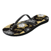 Gouden en grijze bloemen teenslippers (Schuin)