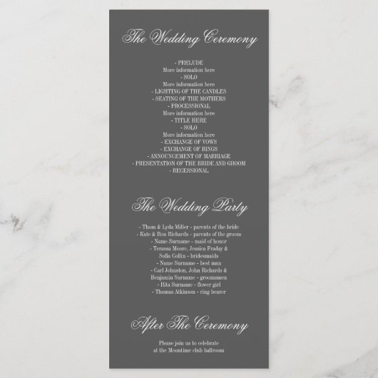 Gouden en Grijze Bloemen Trouwprogramma's Programmakaart (Achterkant)