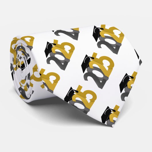 Gouden en Grijze Klasse van 2025 Afstuderen Stropdas (Opgerold)