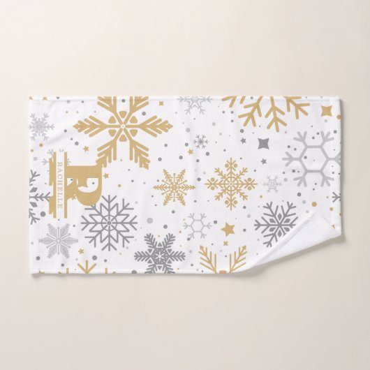 Gouden en Grijze Sneeuwvlokken in Witte Achtergron Bad Handdoek (Handdoek)