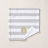 Gouden en Grijze Strepen Monogram | Bewerkbare kle Bad Handdoek (Wasdoekje)