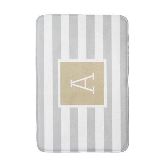 Gouden en Grijze Strepen Monogram | Bewerkbare kle Badmat (Voorkant Verticaal)