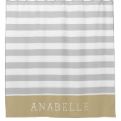 Gouden en Grijze Strepen Monogram | Bewerkbare kle Douchegordijn (Voorkant)