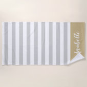 Gouden en Grijze Strepen Monogram | Bewerkbare kle Strandlaken (Voorkant)