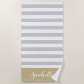 Gouden en Grijze Strepen Monogram | Bewerkbare kle Strandlaken (Voorkant)