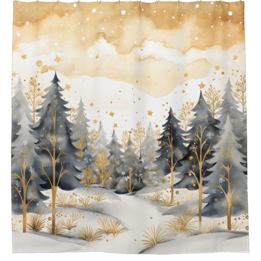 Gouden en grijze winter in het Bos Douchegordijn (Voorkant)